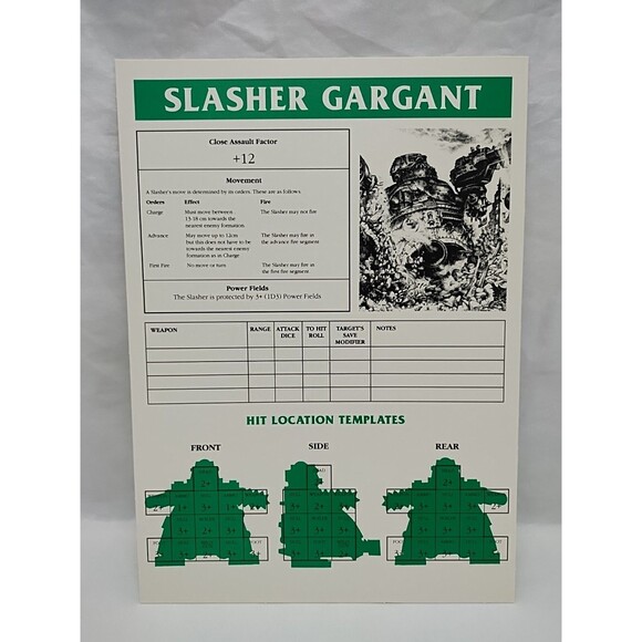 Warhammer 40K Other - Games Workshop Slasher Gargant Hit Location Templates/ Damage Tables